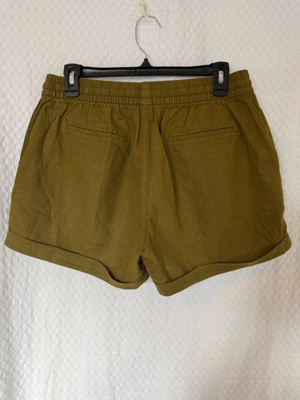 Olive Linen Blend Shorts Old Navy M Elastic Waist Casual Summer - Picture 2 of 4
